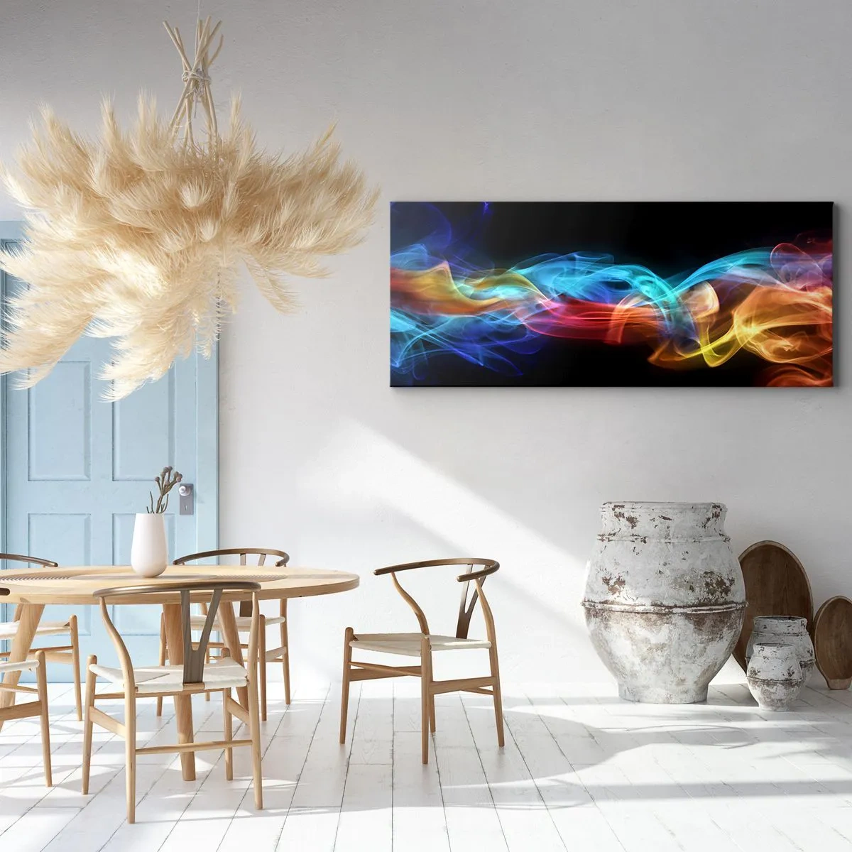 Schilderen op canvas - Regenboogdans van nevels - 100x40 cm