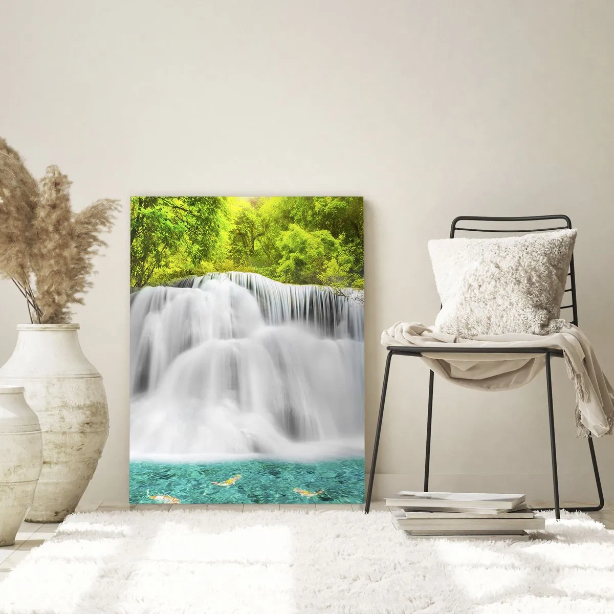 Schilderen op glas - Een schuimige waterval van groen naar azuurblauw - 50x70 cm