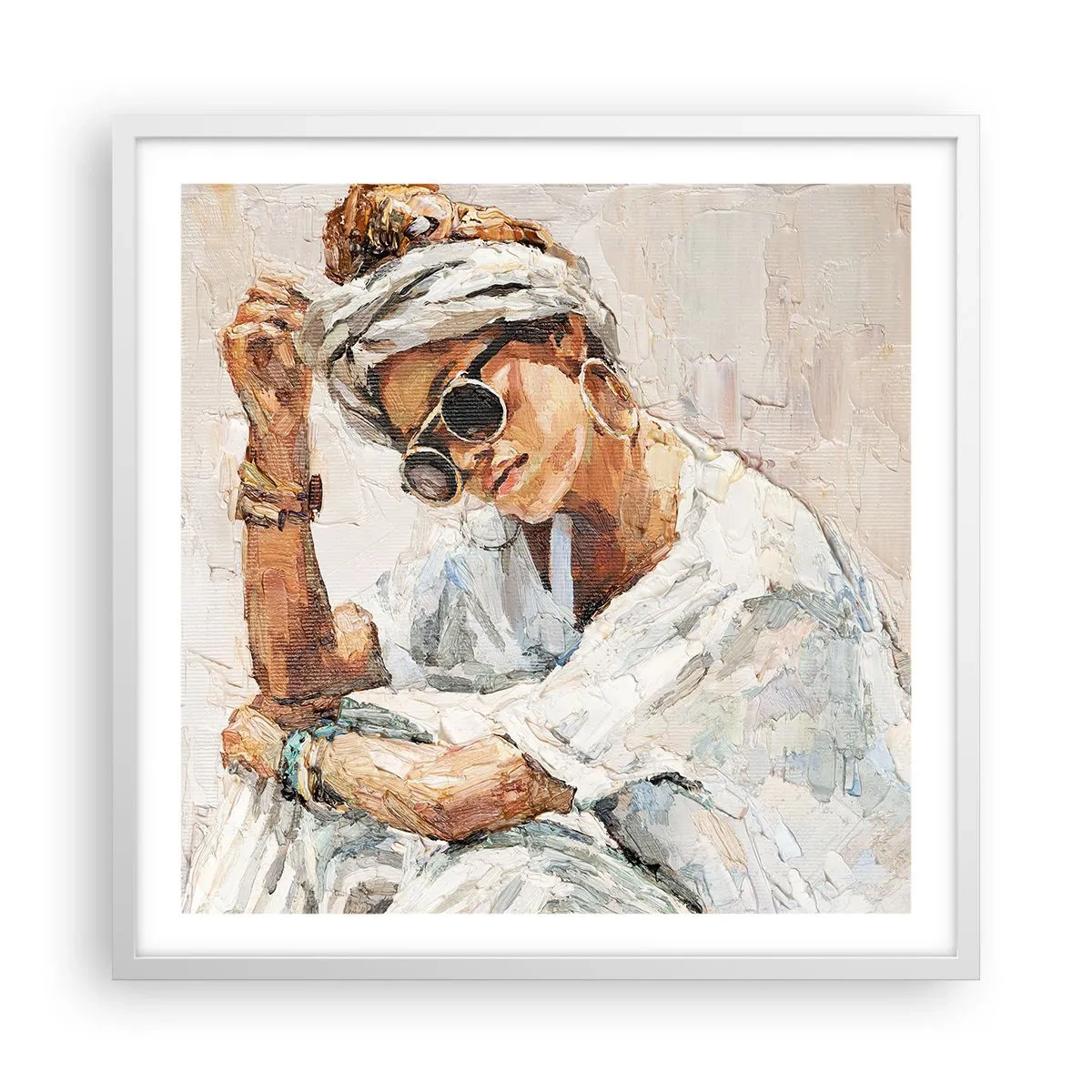 Poster in een witte lijst - Portret in de volle zon - 60x60 cm
