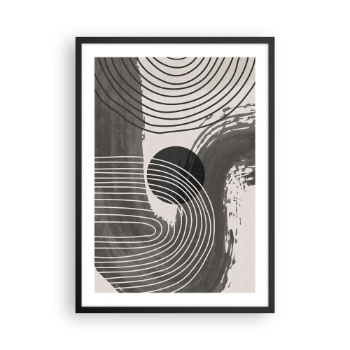 Poster in een zwarte lijst - Geometrische abstractie in tinten grijs en zwart - 50x70cm - Het ovaal wint - Moderne wanddecoratie voor woonkamer en slaapkamer ARTTOR