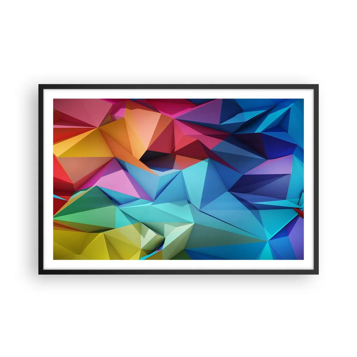 Poster in een zwarte lijst - Regenboog origami - 91x61 cm