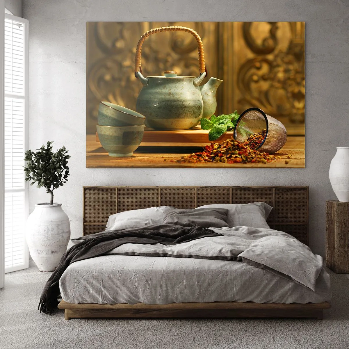 Schilderen op glas - Verhandeling over het drinken van thee - 100x70 cm