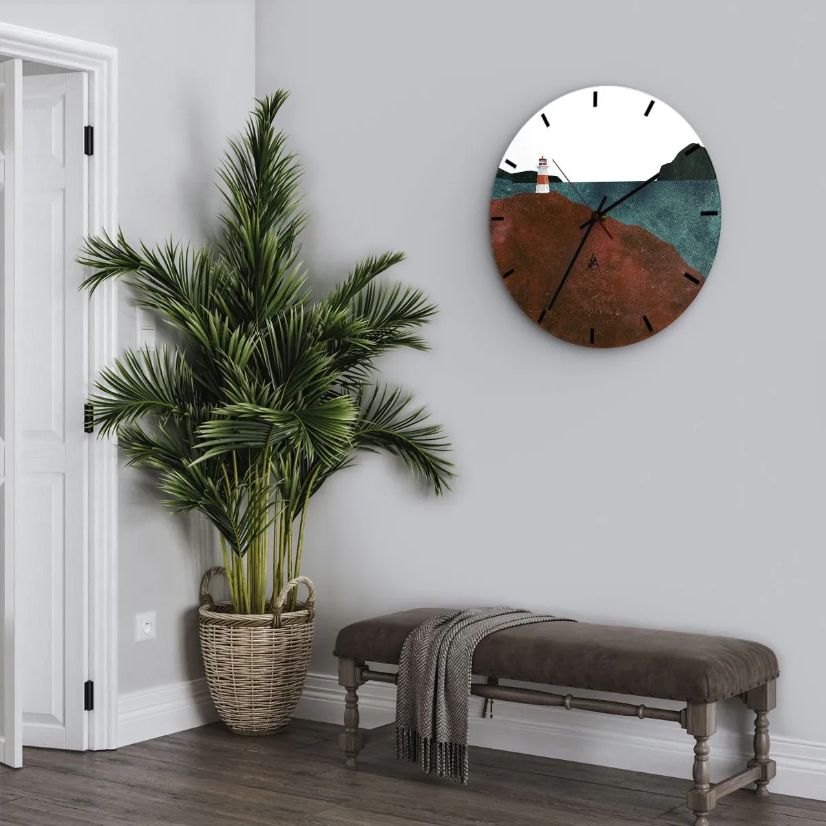 Wandklok - Klok - Een vuurtoren op een heuvel aan een rustige kust - 30x30cm - Starend naar de zee - Moderne wanddecoratie voor woonkamer, keuken en slaapkamer ARTTOR
