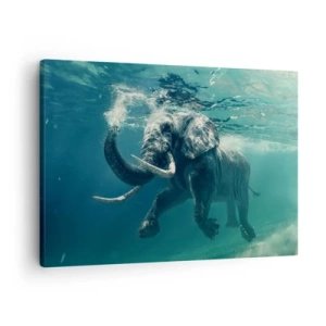 Schilderen op canvas - Een olifant zwemt onder water in de turquoise diepten - 70x50cm - Iedereen houdt van zwemmen - Moderne wanddecoratie voor woonkamer en slaapkamer ARTTOR