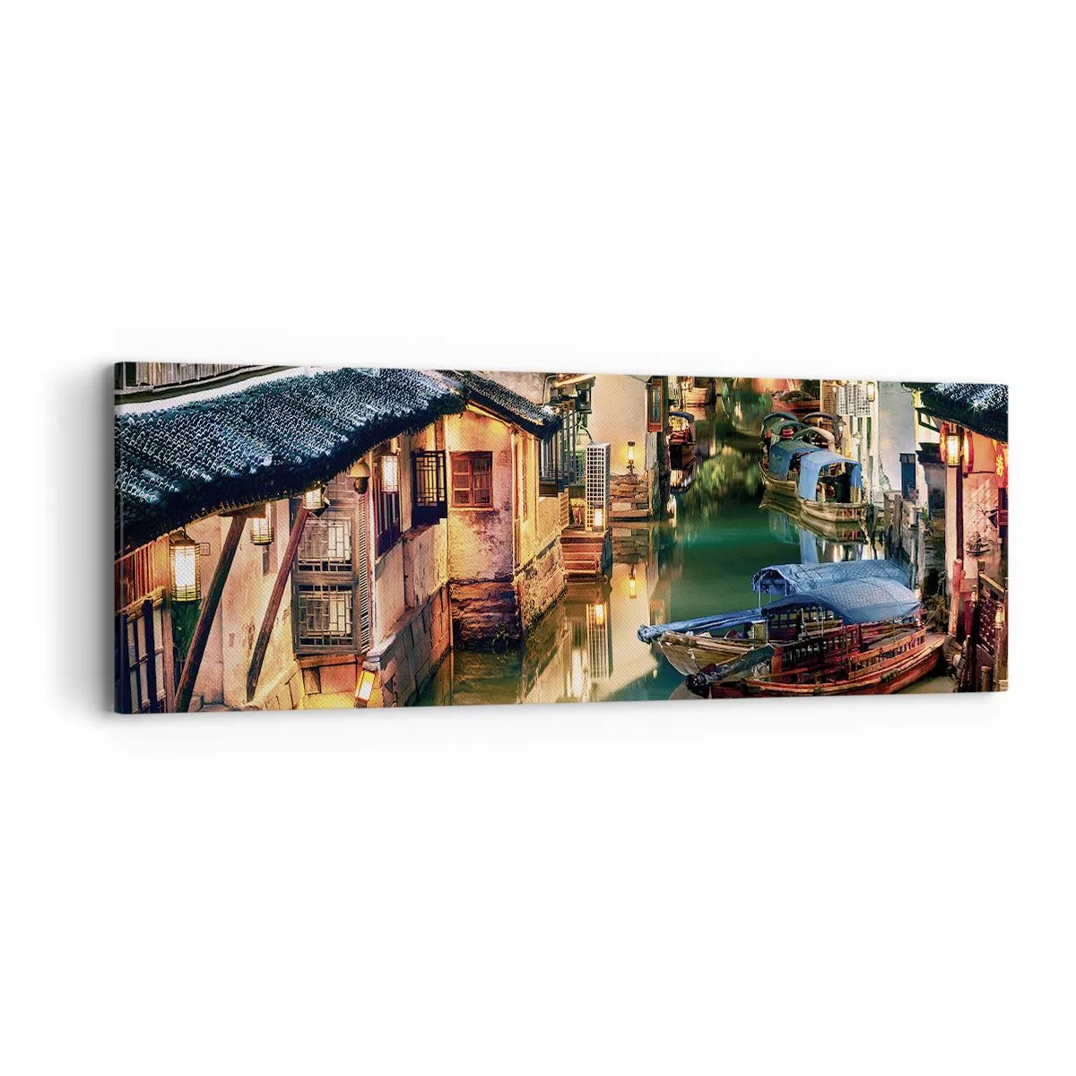 Schilderen op canvas - Een avond op een Chinese straat - 90x30 cm