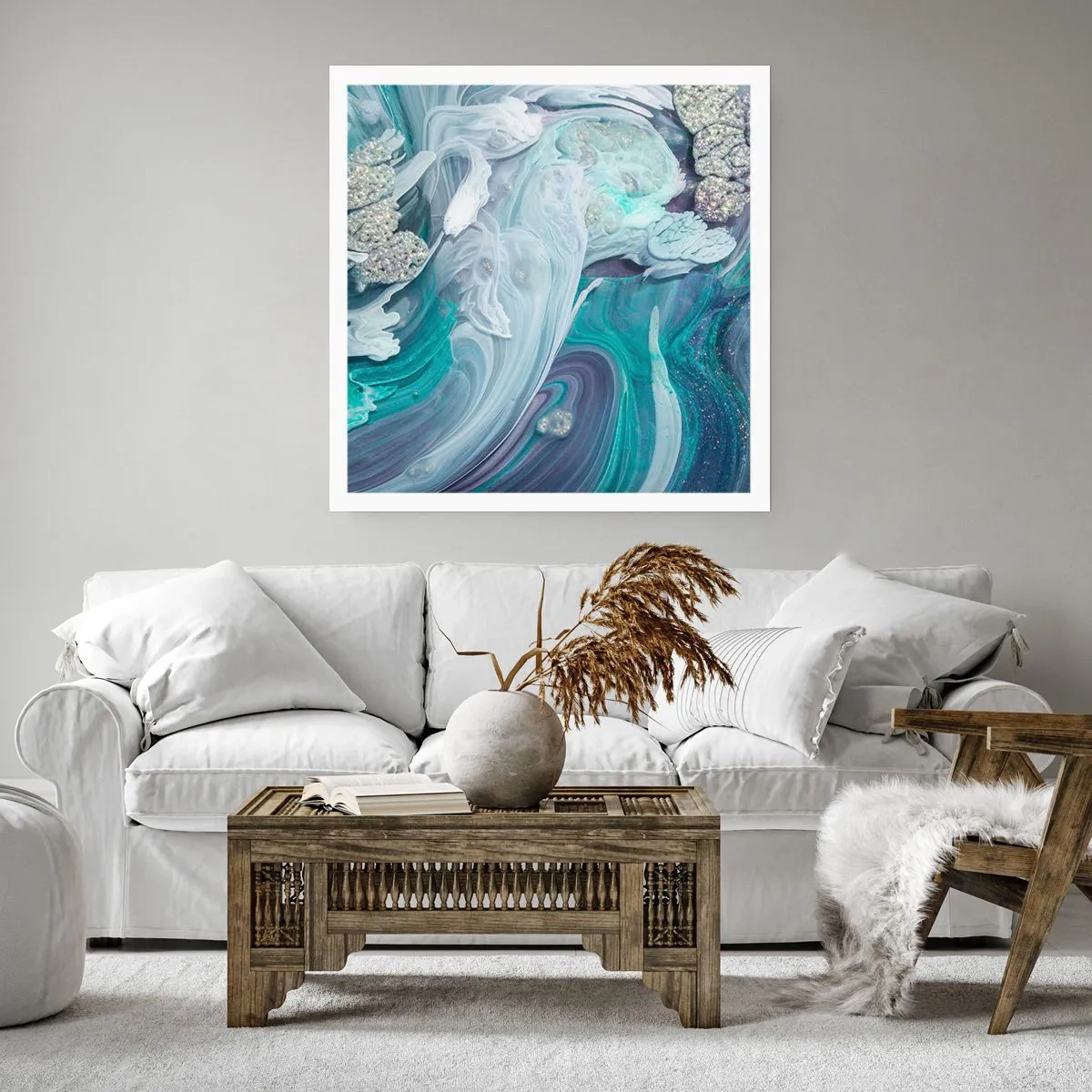 Poster - Stromingen van hemelsblauw - 40x40 cm
