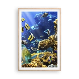 Een poster in een licht eiken lijst - Veel verkeer op de vakantieroute - 61x91 cm