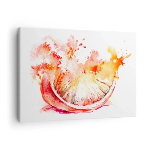 Schilderen op canvas - Een aquarelplak van grapefruit in levendige kleuren - 70x50cm - Sappige verfrissing - Moderne wanddecoratie voor woonkamer en slaapkamer ARTTOR