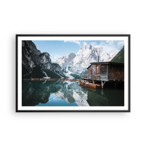 Poster in een zwarte lijst - Een kristalheldere bergochtend - 91x61 cm