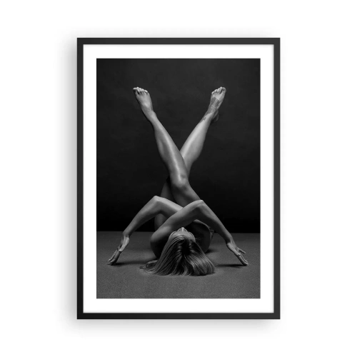 Poster in een zwarte lijst - Een artistieke interpretatie van een vrouwelijk silhouet in zwart-wit - 50x70cm - De geometrie van naaktheid - Moderne wanddecoratie voor woonkamer en slaapkamer ARTTOR