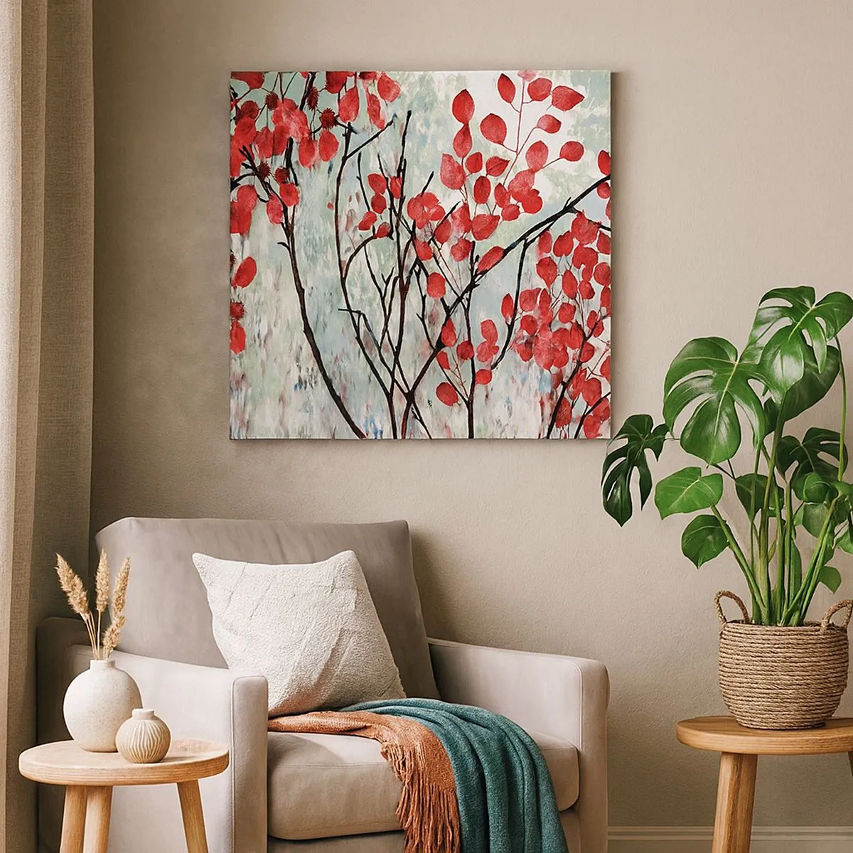 Schilderen op canvas - Boom in scharlaken - 30x30 cm