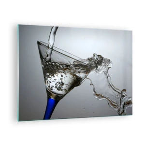 Schilderen op glas - Water spettert in een martiniglas - 70x50cm - Kristalwater in kristalglas - Moderne wanddecoratie voor woonkamer en slaapkamer ARTTOR