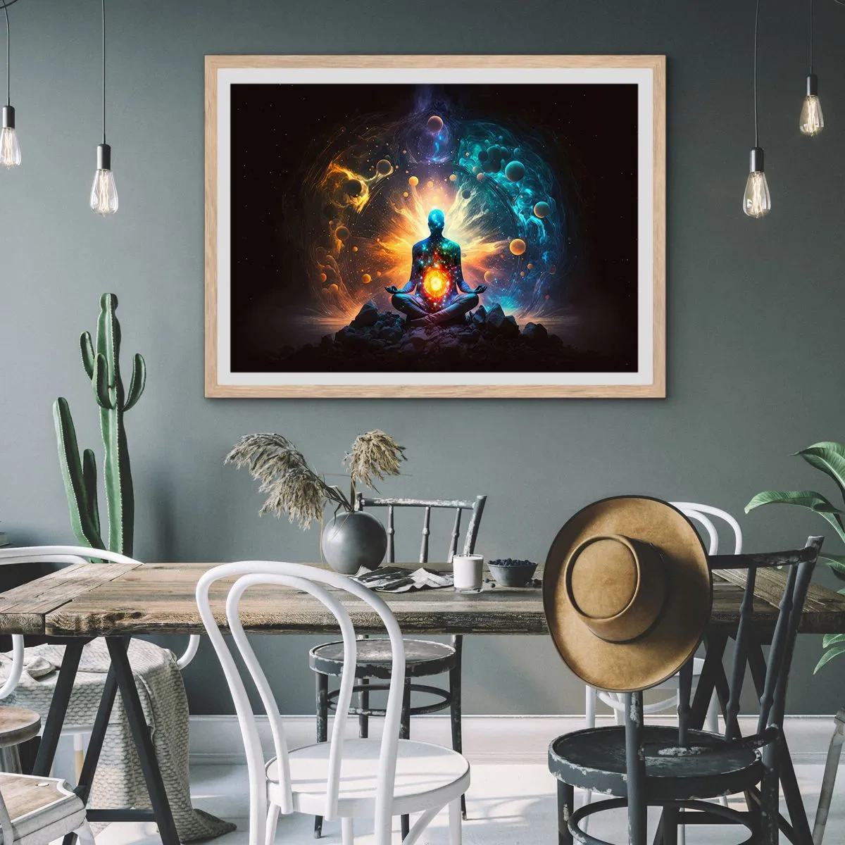 Een poster in een licht eiken lijst - Kosmische vrede - 100x70 cm