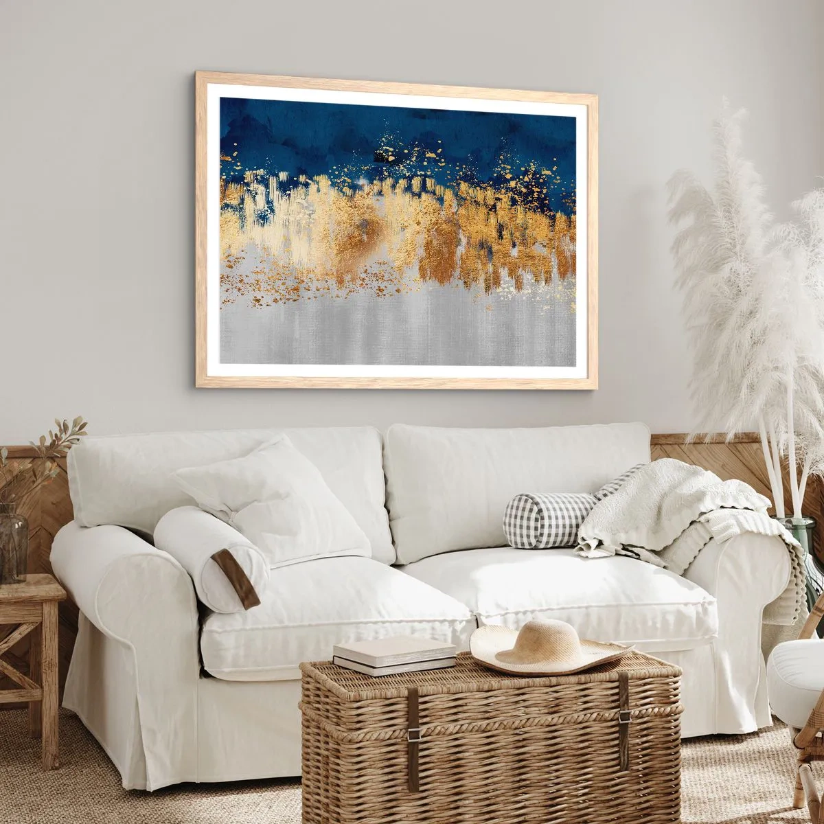 Een poster in een licht eiken lijst - Een moderne compositie met sprankeling - 100x70 cm