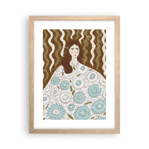Een poster in een licht eiken lijst - Portret in een bloemengewaad - 30x40 cm
