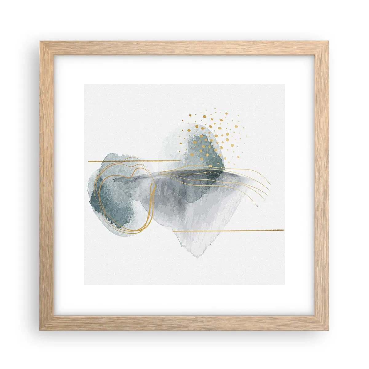 Een poster in een licht eiken lijst - Over de relatie tussen grijs en goud - 30x30 cm