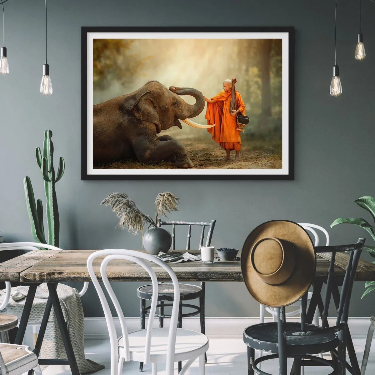 Poster in een zwarte lijst - Ontmoeting tijdens een reis - 70x50 cm