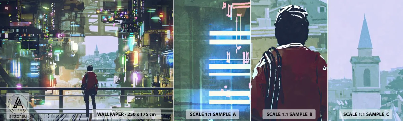 Fotobehang Monster Zelfklevend Deluxe Sticker - Twee werelden - Stad, Architectuur, Abstractie - 100x30 cm