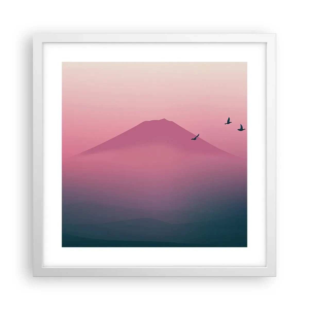 Poster in een witte lijst - Wandelaars boven de wolken - 40x40 cm