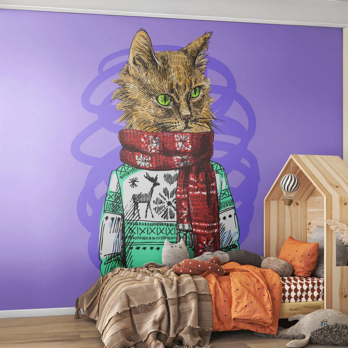 Fotobehang op maat Standard Eco - De kat niet alleen in schoenen - Abstractie, Kat, Wollen trui