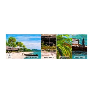 Fotobehang Monster Zelfklevend Deluxe Sticker - Een exotische droom - Strand, Exotisme, palmbomen - 100x30 cm