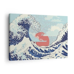 Schilderen op canvas - Oceaan golven en een Japanse zonsondergang - 70x50cm - Van Japanse inspiratie - Moderne wanddecoratie voor woonkamer en slaapkamer ARTTOR