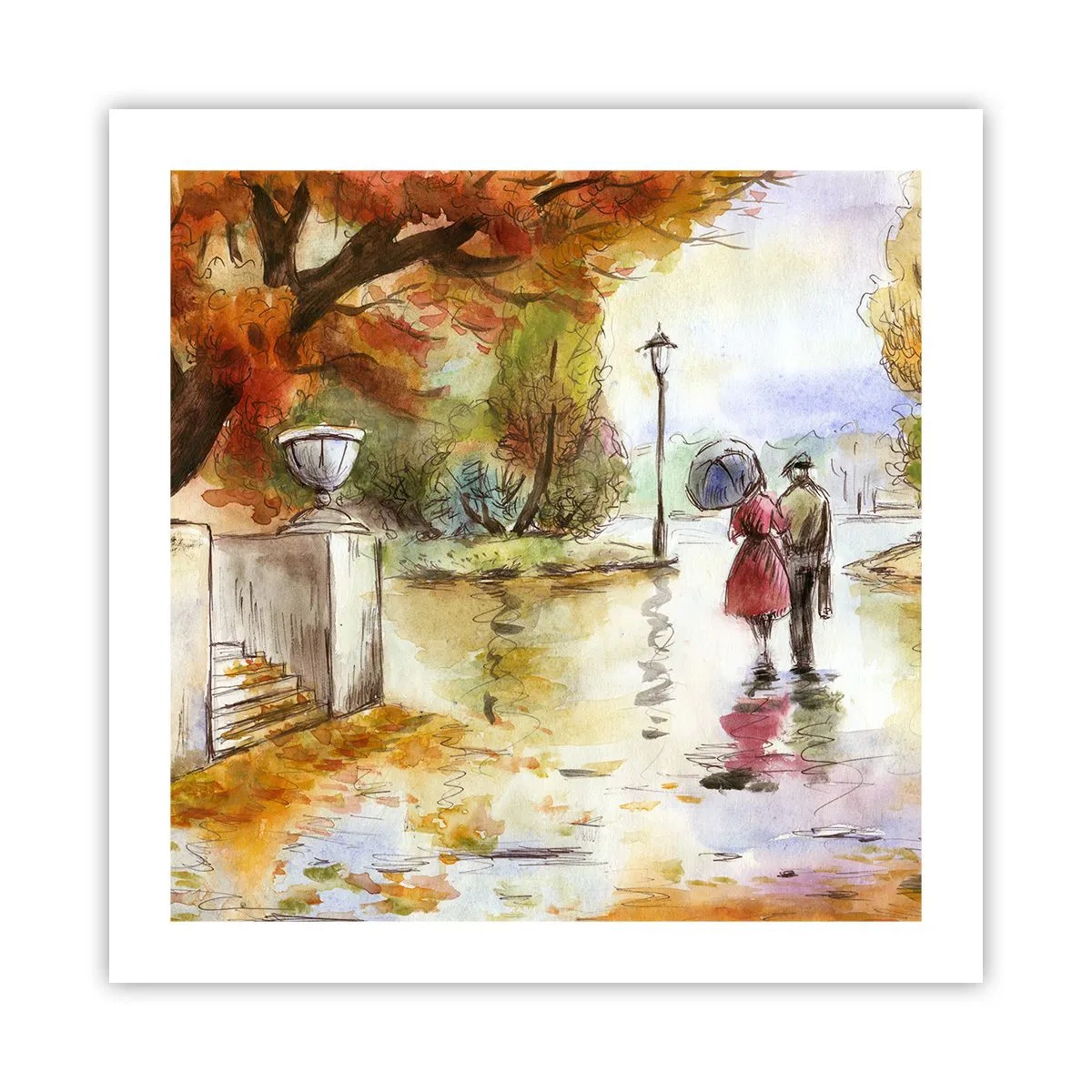 Poster - Romantische herfst in het park - 50x50 cm