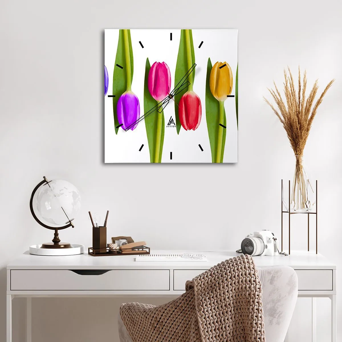 Wandklok - Klok - Regenboog compositie - 40x40 cm