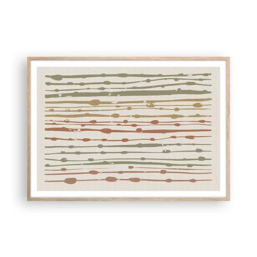 Een poster in een licht eiken lijst - Muzieknotatie van kleuren - 100x70 cm