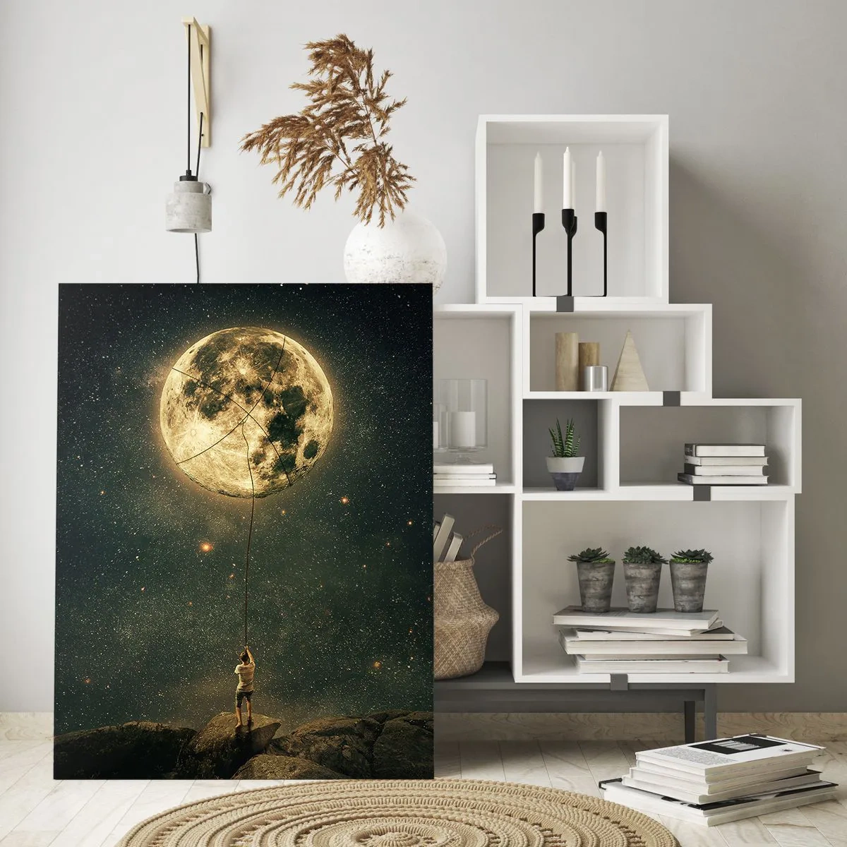 Schilderen op glas - Iemand die de maan heeft gestolen - 50x70 cm