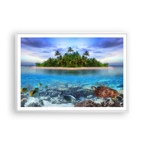 Poster in een witte lijst - Hemels eiland nodigt je uit - 100x70 cm