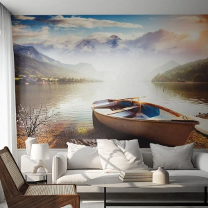 Fotobehang Premium Sand - Bij het grote en heldere water - Landschap, Meer, Bergen - 100x70 cm