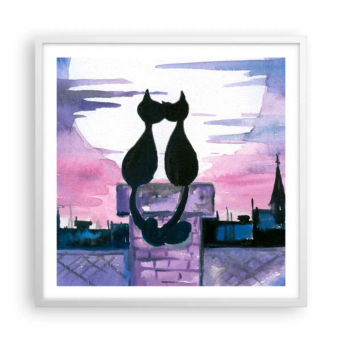 Poster in een witte lijst - Afspraak onder de maan - 60x60 cm