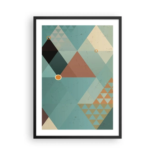 Poster in een zwarte lijst - Geometrische compositie met driehoeken in pastelkleuren - 50x70cm - Eenheid van veelheid, veelheid van eenheid - Moderne wanddecoratie voor woonkamer en slaapkamer ARTTOR