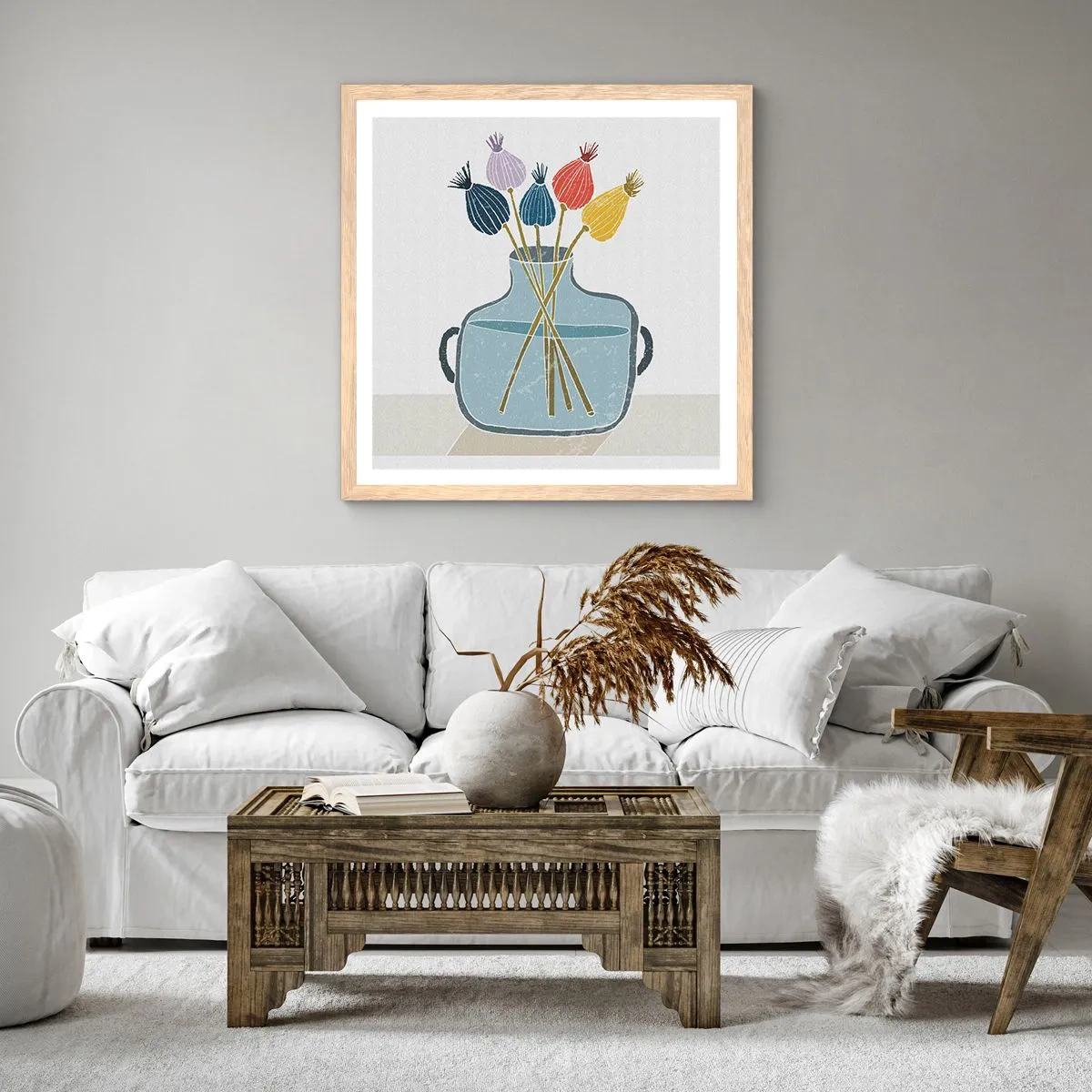 Een poster in een licht eiken lijst - Alsof hij met maanzaad heeft gezaaid - 60x60 cm