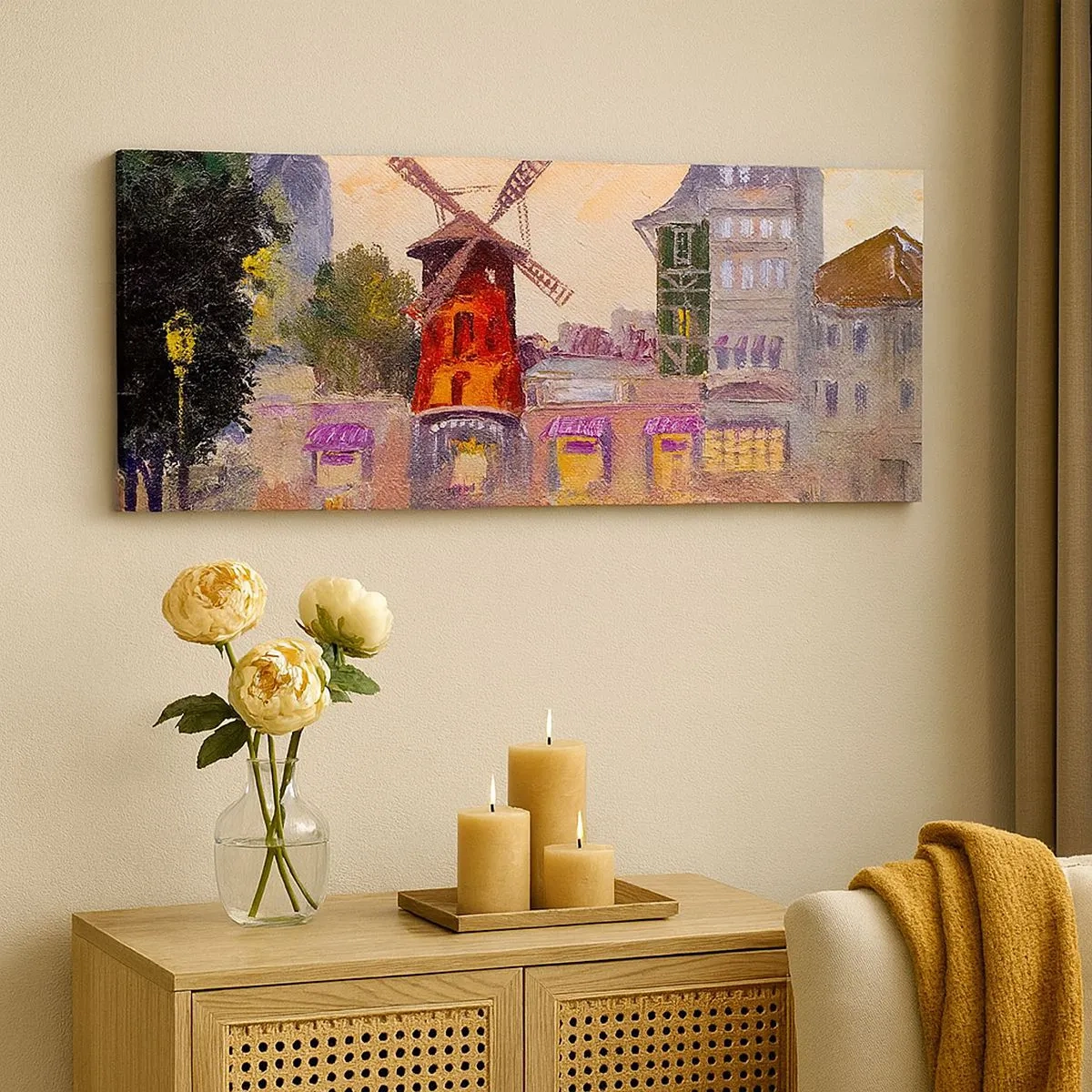 Schilderen op canvas - Parijse iconen – Moulin Rouge - 100x40 cm