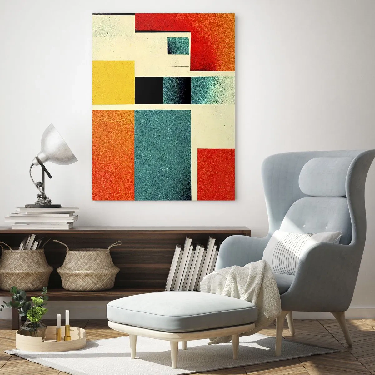 Schilderen op glas - Geometrische abstractie – goede energie - 70x100 cm