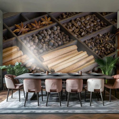 Fotobehang Premium Sand - Een schatkist aan aroma's - Specerijen, Koffie, Kaneel - 150x105 cm