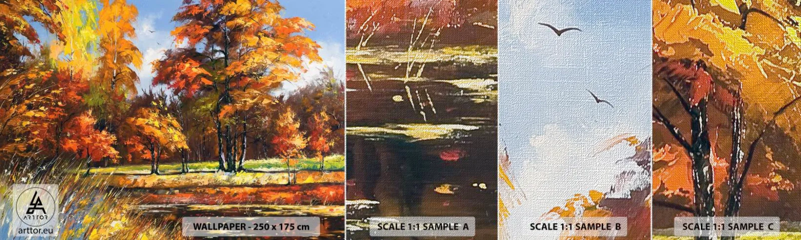 Fotobehang Monster Premium Canvas - Landschap in goud en brons - Landschap, Woud, Impressionisme - 100x30 cm