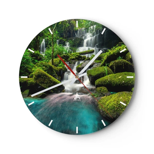 Wandklok - Klok - Turkoois, saffieren en vloeibaar zilver - 40x40 cm