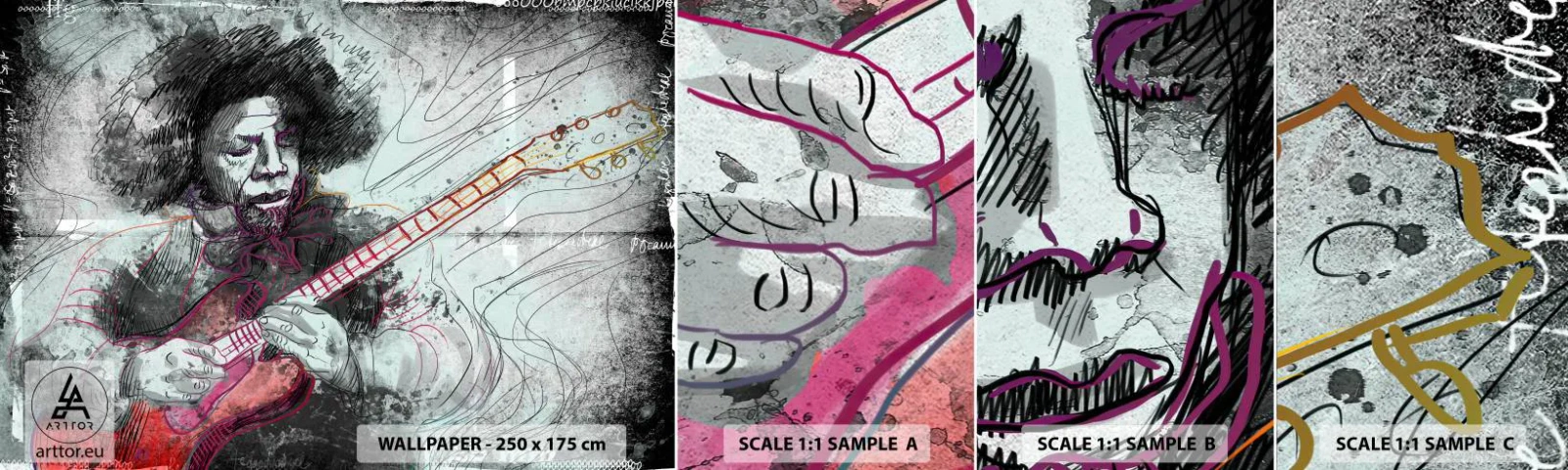 Fotobehang Staaltje Standard Eco - Op de golven van muziek - Muziek, Gitarist, Instrument - 100x30 cm