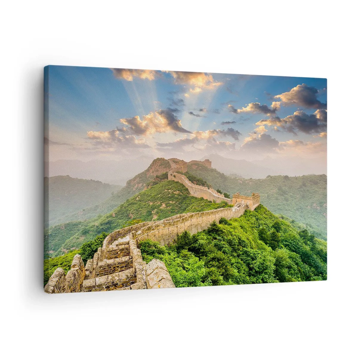Schilderen op canvas - De Chinese Muur verlicht door zonlicht in een schilderachtig landschap - 70x50cm - Eeuwige grootheid - Moderne wanddecoratie voor woonkamer en slaapkamer ARTTOR