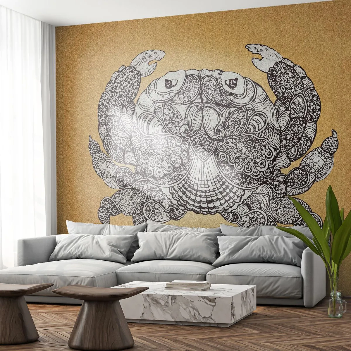 Fotobehang Premium Canvas - Verhalen van meneer Krabs - Krab, Dieren, Tekening - 250x175 cm