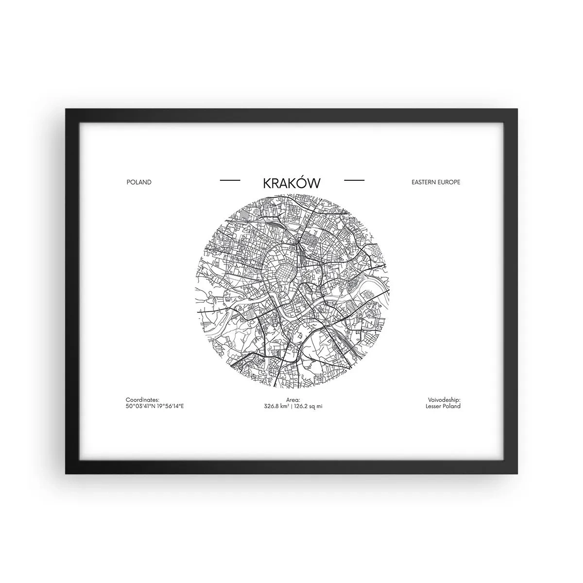 Poster in een zwarte lijst - Anatomie van Krakau - 50x40 cm