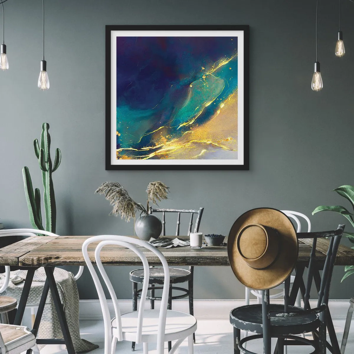 Poster in een zwarte lijst - De gouden poel - 30x30 cm