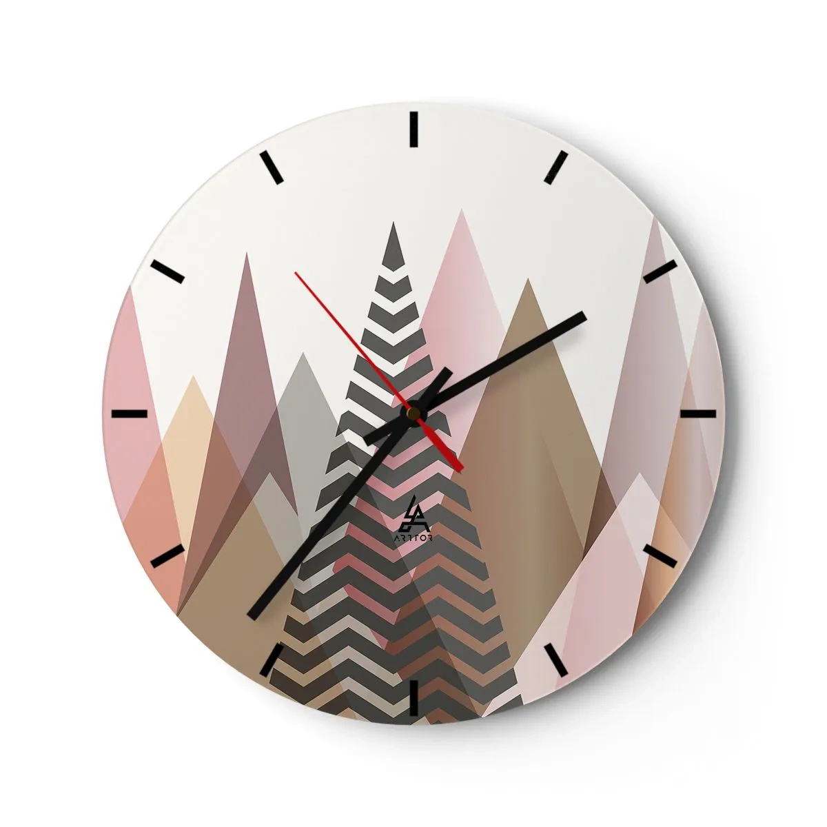 Wandklok - Klok - Geometrische bergen en bomen in pasteltinten - 30x30cm - Piramidaal uitzicht - Moderne wanddecoratie voor woonkamer, keuken en slaapkamer ARTTOR