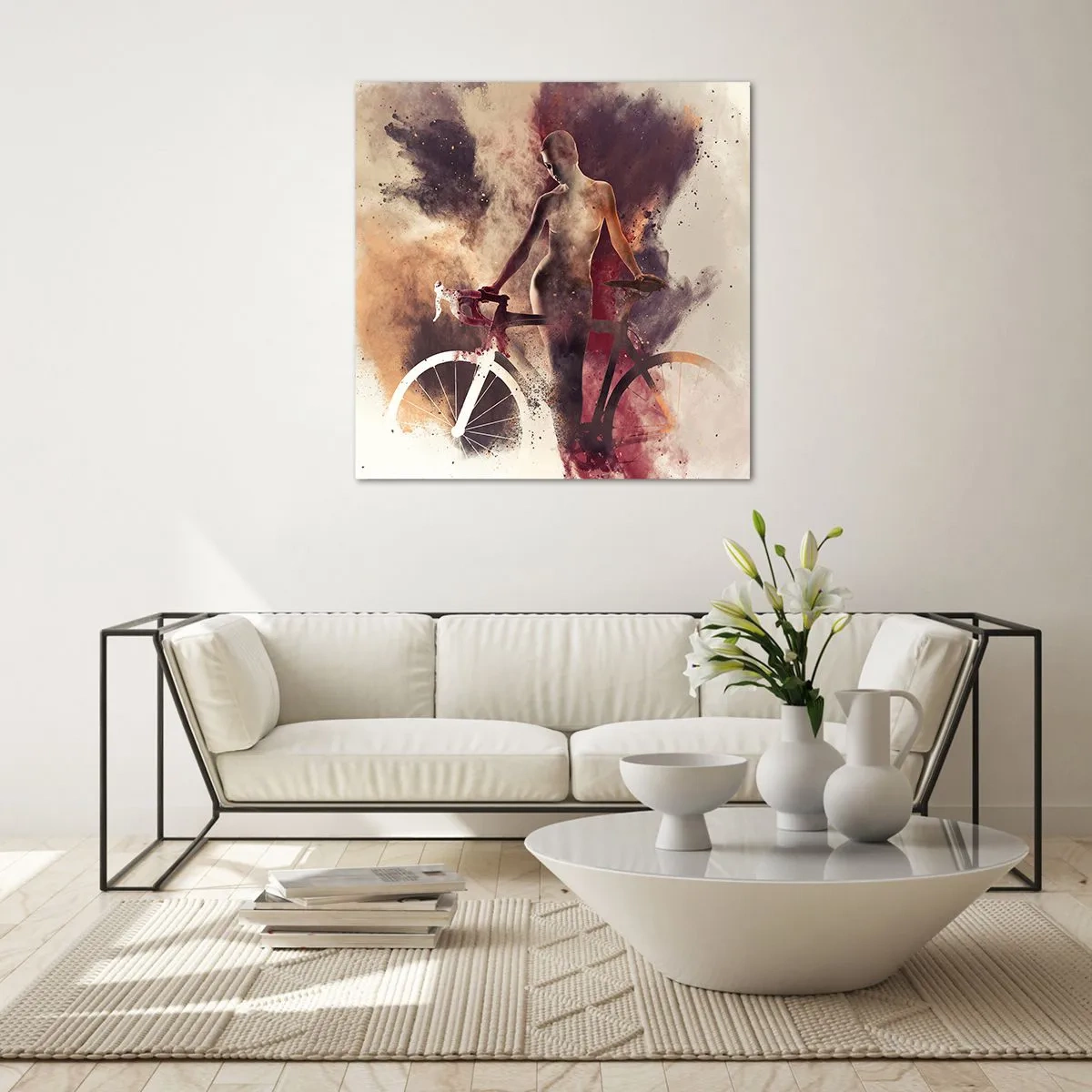 Schilderen op glas - Een fietsziel in marmeren vormen - 70x70 cm