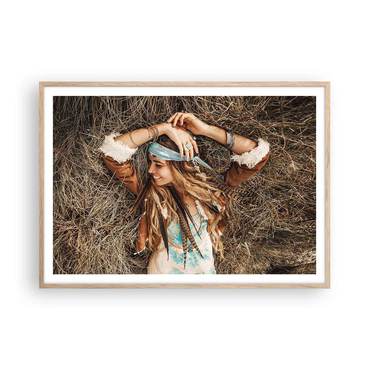 Een poster in een licht eiken lijst - Op weg naar de zomer van de liefde - 100x70 cm