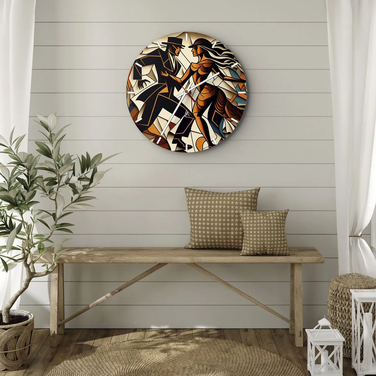Wandklok - Klok - Een paar danst in een Art Deco-stijl met warme tinten - 30x30cm - Dans van pasie - Moderne wanddecoratie voor woonkamer, keuken en slaapkamer ARTTOR