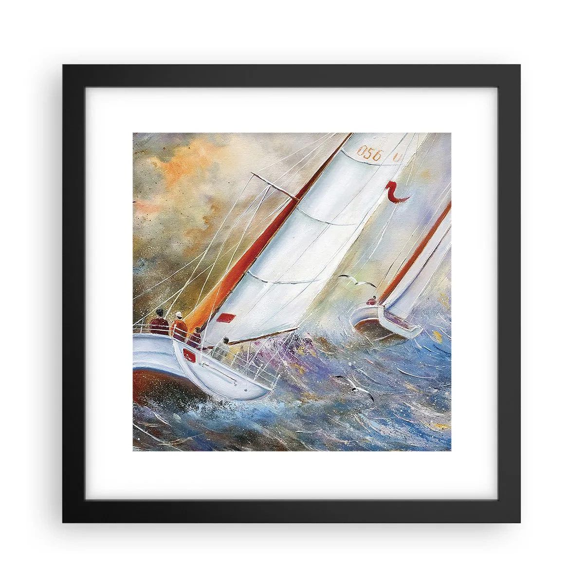 Poster in een zwarte lijst - Lopend op de golven  - 30x30 cm